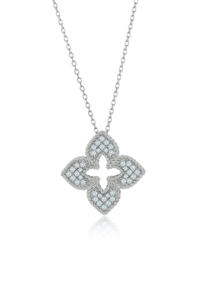 Pavé Cubic Zirconia Clover Pendant Necklace, Main, color, WHITE