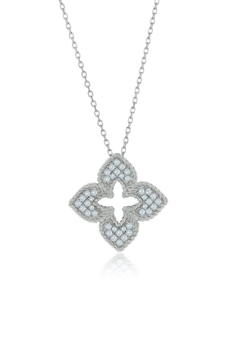 SUZY LEVIAN Pavé Cubic Zirconia Clover Pendant Necklace, Main, color, White