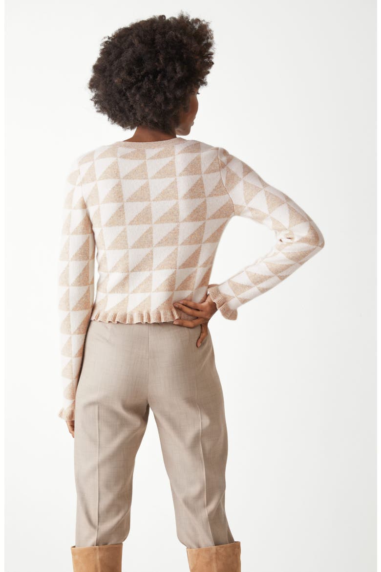 Fitted Jacquard Sweater, Alternate, color, WHITE/ BEIGE JAQUARD