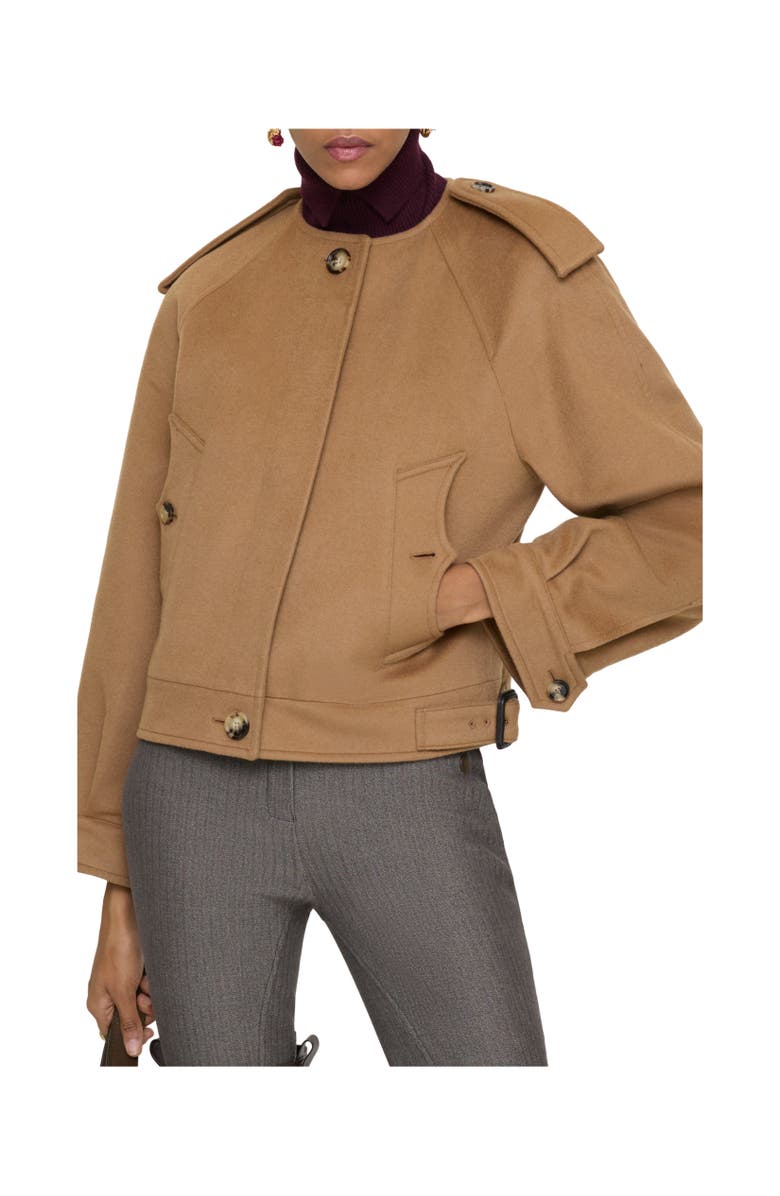 Burberry Detachable Scarf Cashmere Jacket, Alternate, color, Fawn Melange