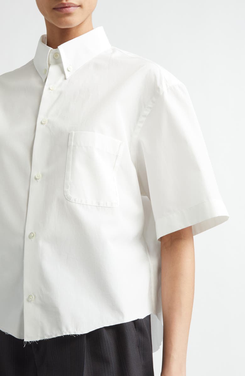 Maison Margiela Décortiqué Crop Short Sleeve Button-Down Shirt, Alternate, color, Off White