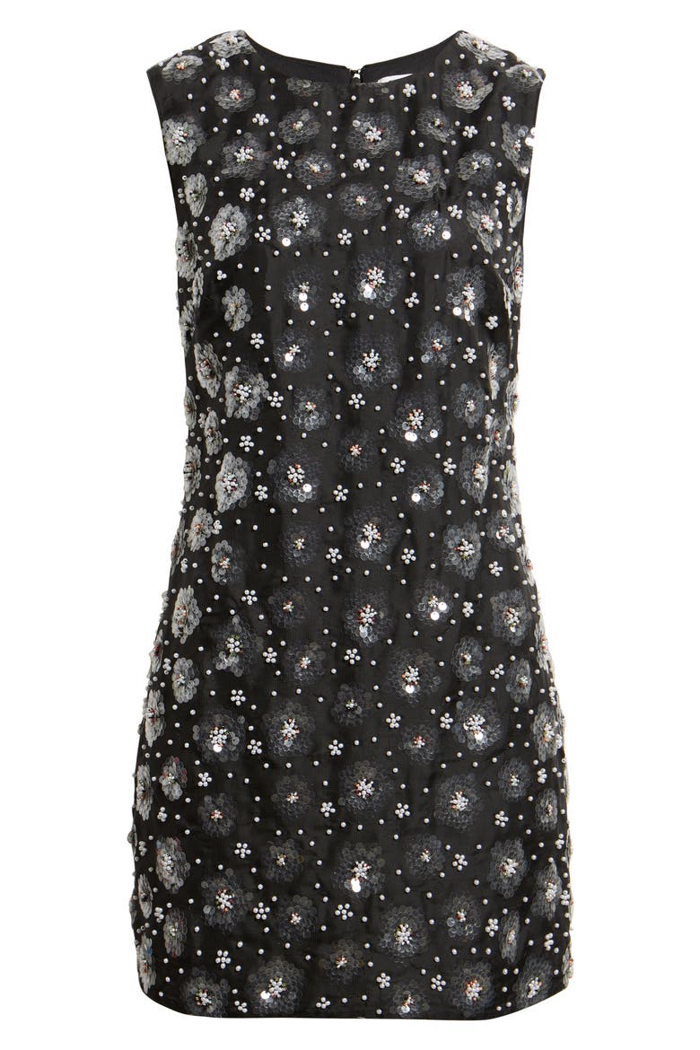 Ivette Sequin Flower Sleeveless Sheath Minidress, Alternate, color, BLACK MULTI