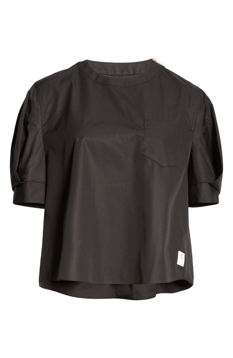 Sacai x Thomas Mason Puff Sleeve Cotton Poplin Top, Alternate, color, 