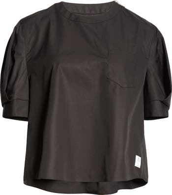 Sacai x Thomas Mason Puff Sleeve Cotton Poplin Top | Nordstrom
