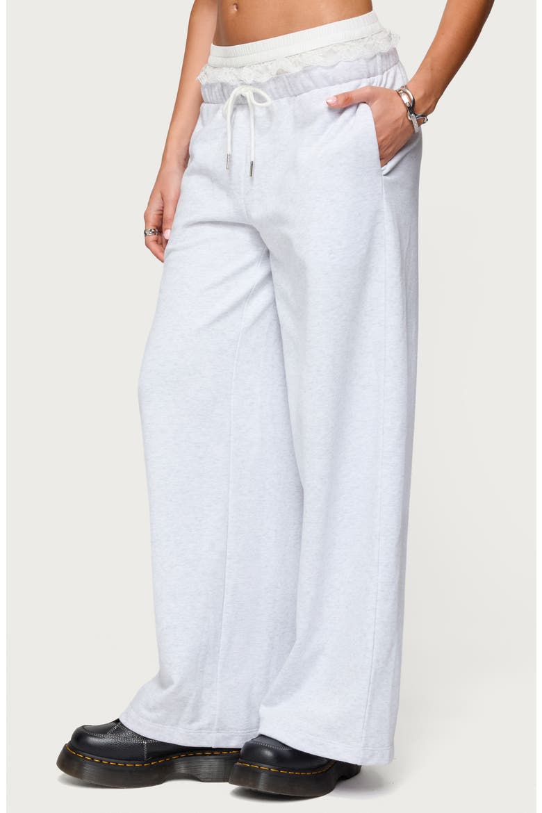 Tamia Peekaboo Lace Trim Wide Leg Pants, Alternate, color, LIGHT-GREY-MELANGE