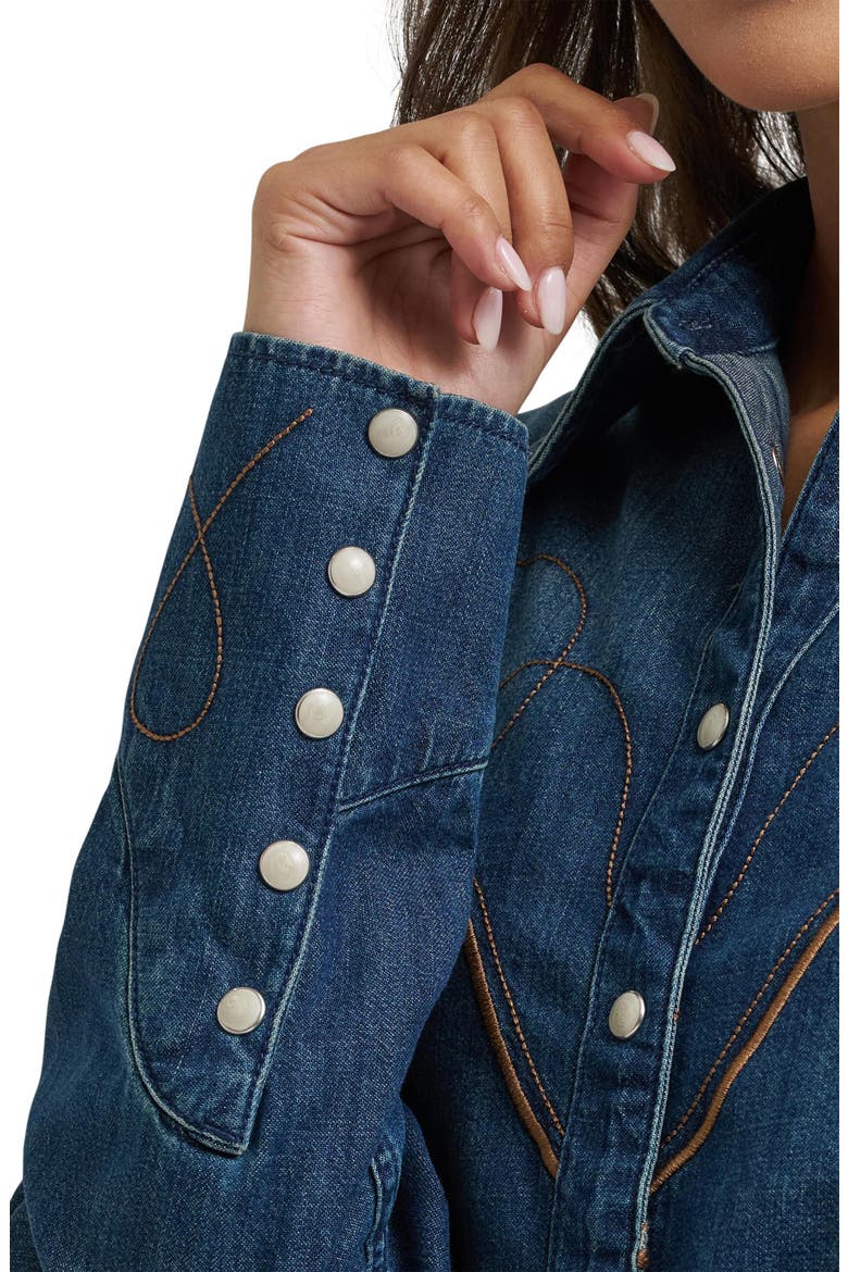 Tess Dramatic Collar Western Denim Shirt, Alternate, color, SALOON SHADOW
