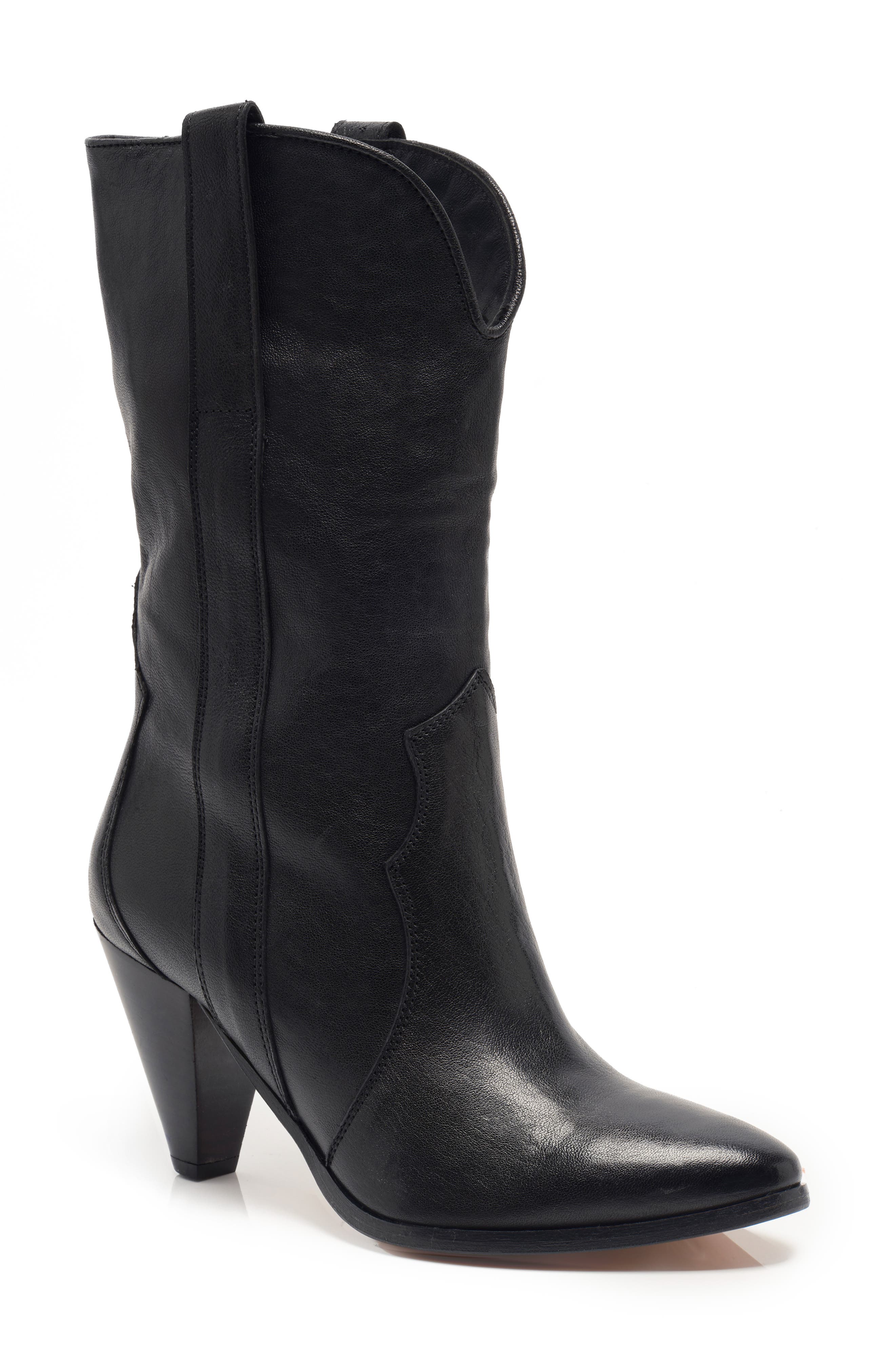 Free People Taper Heel Western Boot, Main, color, Black Leather