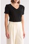 Ruched Sleeve V-Neck T-Shirt