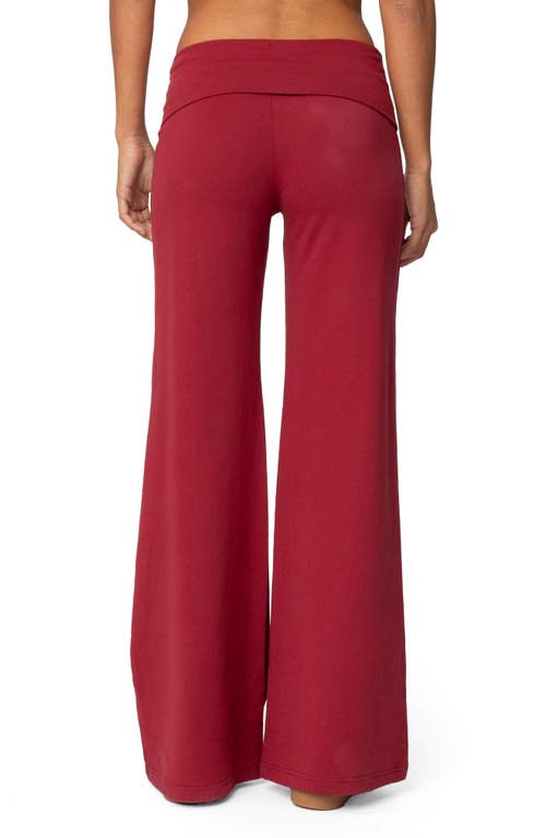 Shop Edikted Wide Leg Foldover Pants In Burgundy