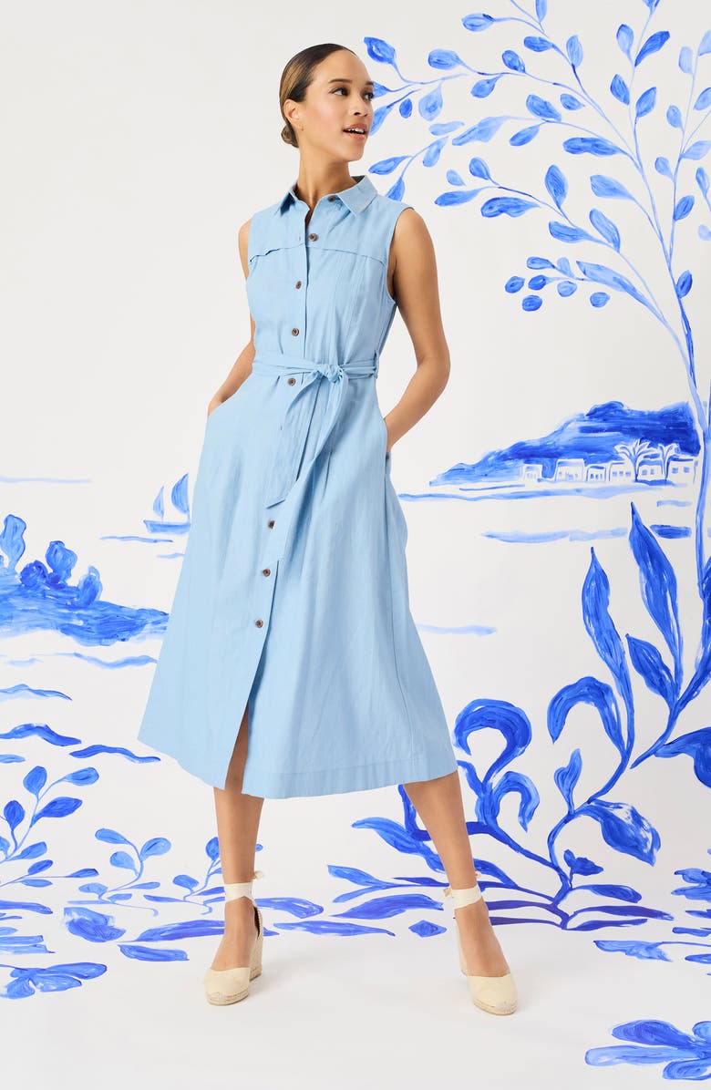 Maggy London Sleeveless Linen Blend Shirtdress, Alternate, color, Blissful Blue