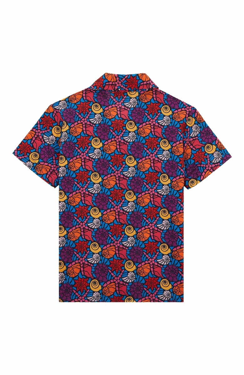 Vilebrequin Kids' Sea Shells Cotton Bowling Shirt Noumea, Alternate, color, Bleu Marine