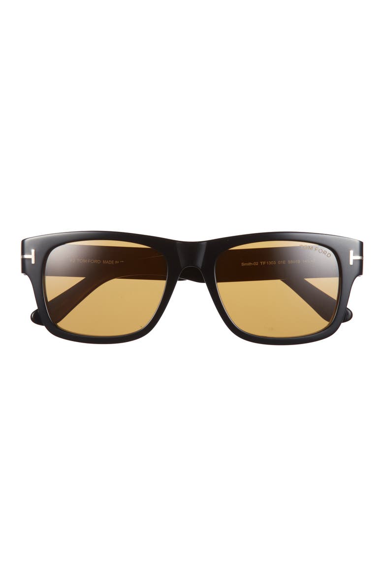Smith-02 55mm Rectangular Sunglasses, Main, color, SHINY BLACK / VICUNA LENS