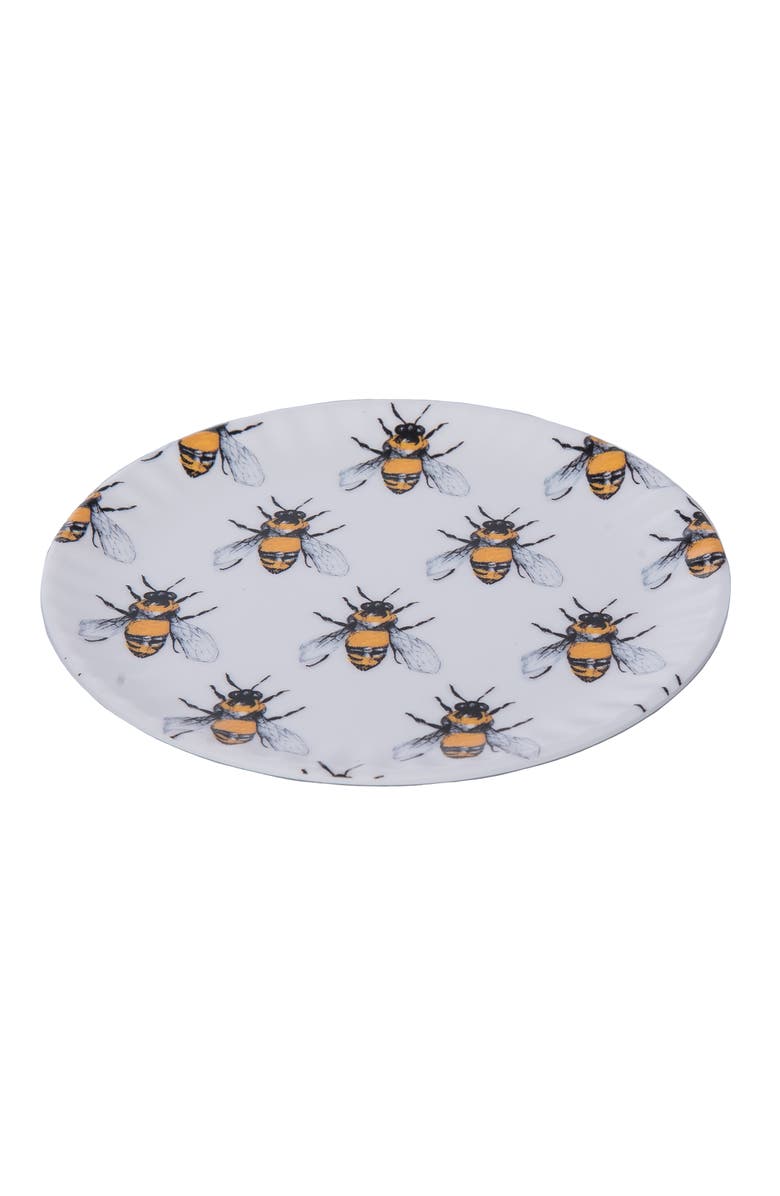 Transpac Melamine Bee Appetizer Plate Set of 4 Multicolored for Spring Serving and Entertaining, Alternate, color, White