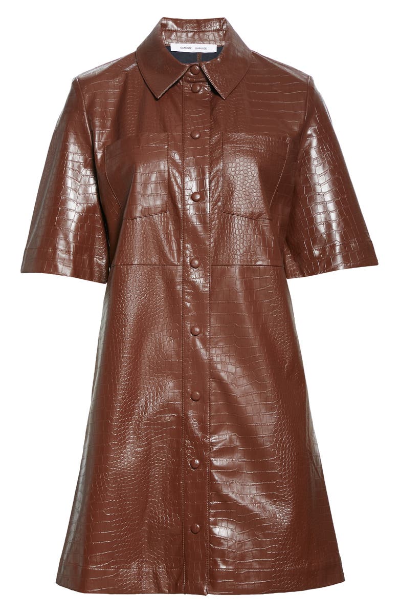 Samsøe Samsøe Myla Faux Leather Short Sleeve Shirtdress, Alternate, color, 