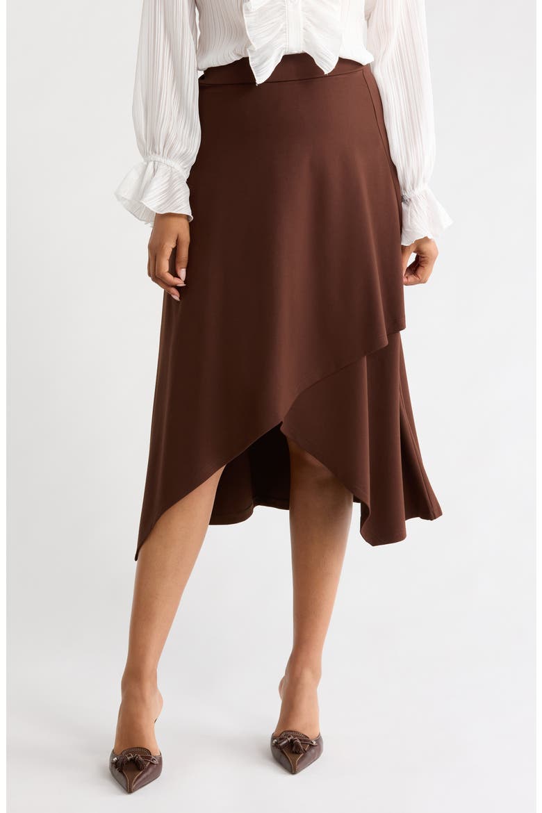 Faux Wrap Midi Skirt, Main, color, BROWN