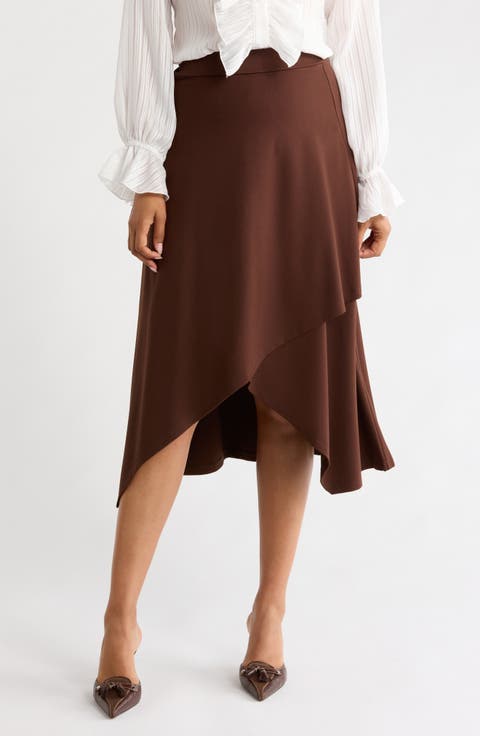 Faux Wrap Midi Skirt
