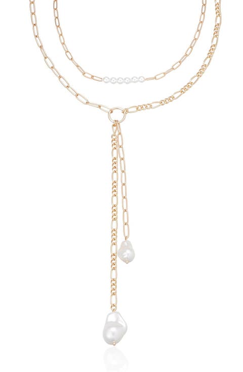 Faux Pearl Mixed Chain Layered Y-Necklace
