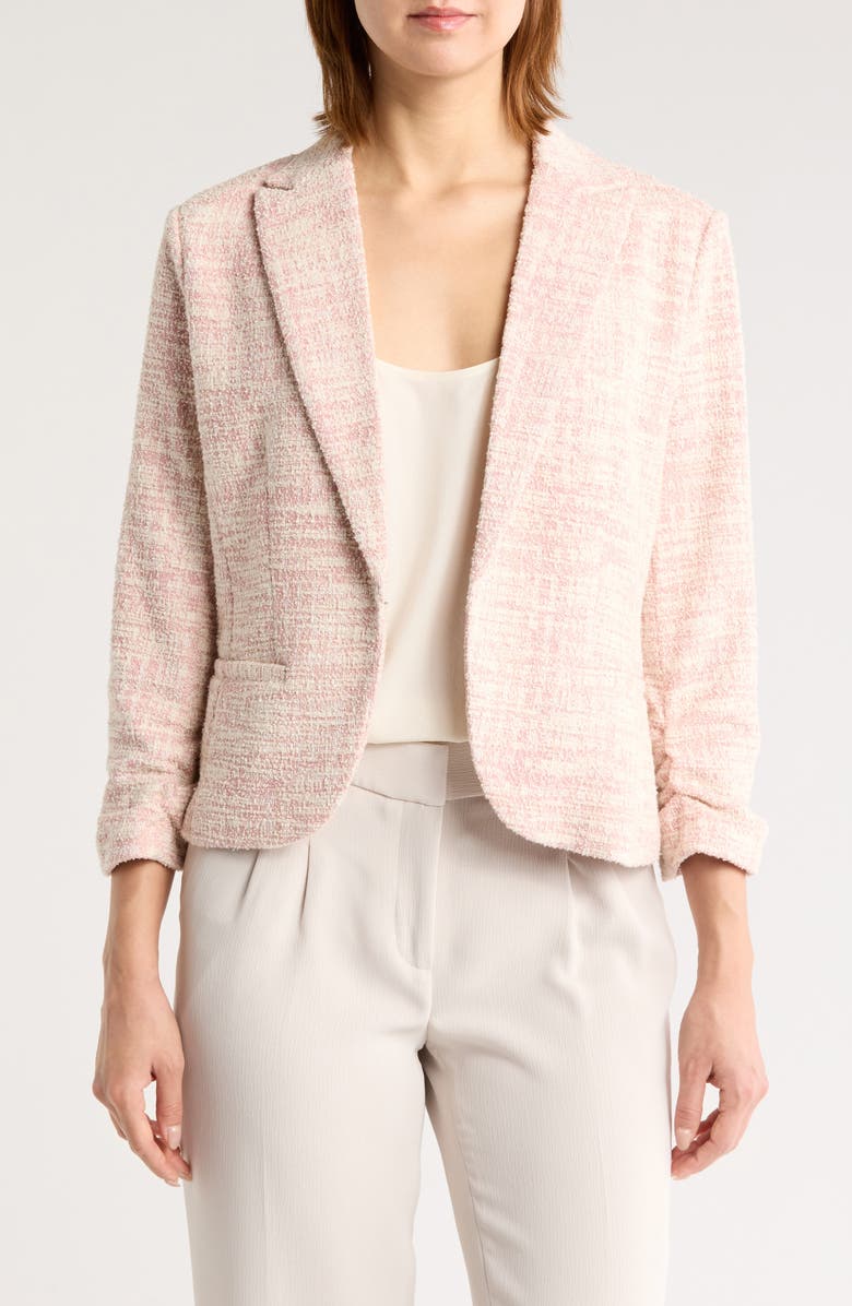Amanda & Chelsea Ruched Sleeve Bouclé Blazer, Main, color, Dstymauv