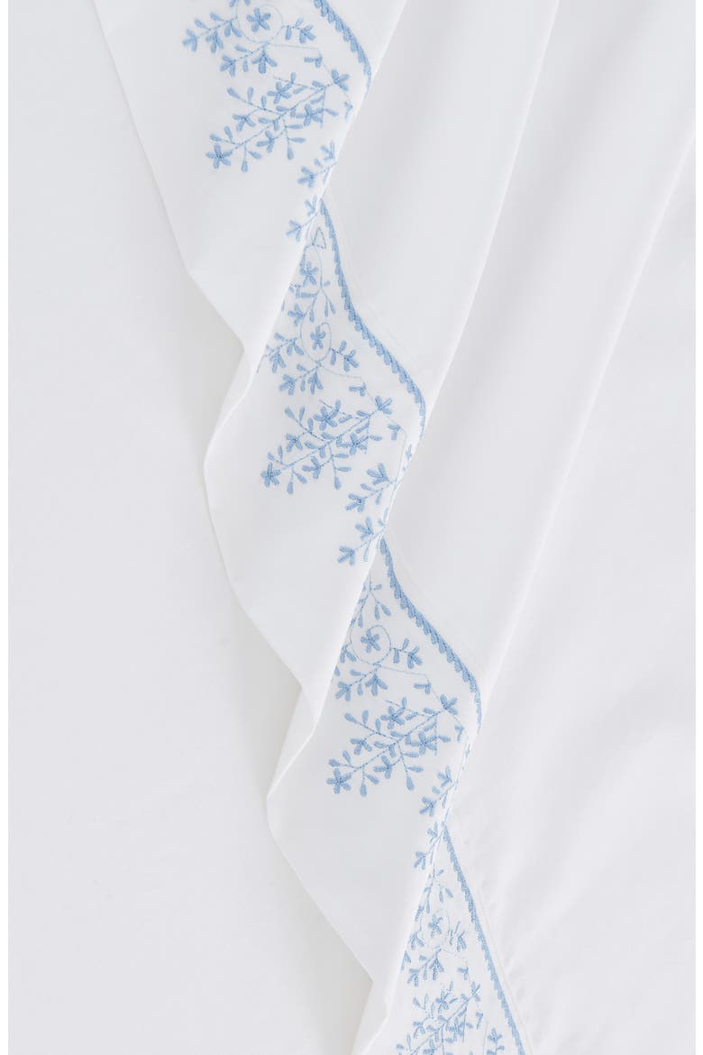 Percale Cotton Baby's Breath Embroidery Sheet Set - Queen, Alternate, color, WHITE/ BLUE