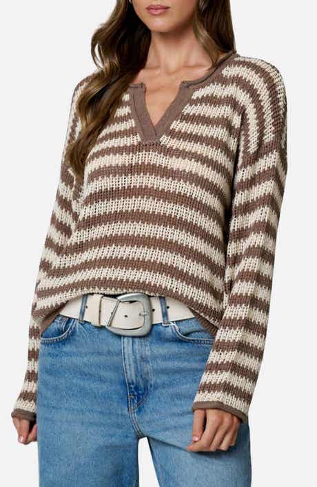 Stripe Notch Neck Long Sleeve Sweater