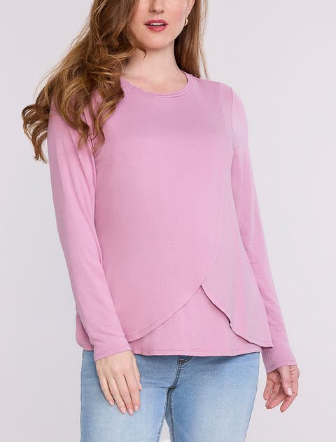 Crewneck Long Sleeve Draped Nursing Tee