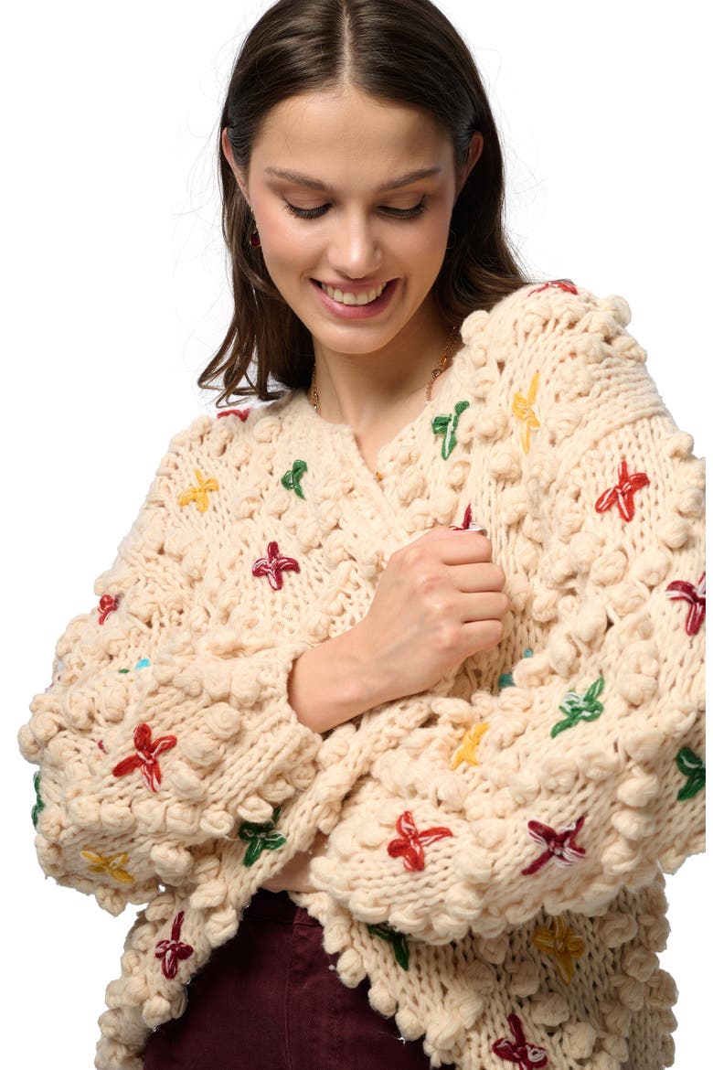 Aria Popcorn Knit Cardigan, Alternate, color, IVORY