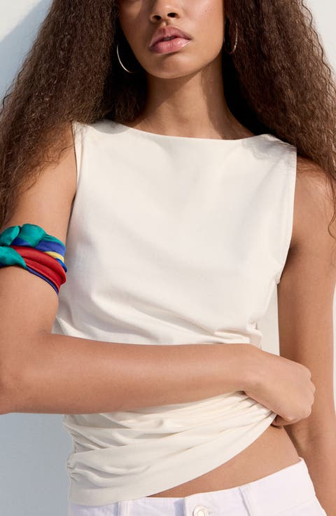 Ruched Stretch Cotton Sleeveless Top
