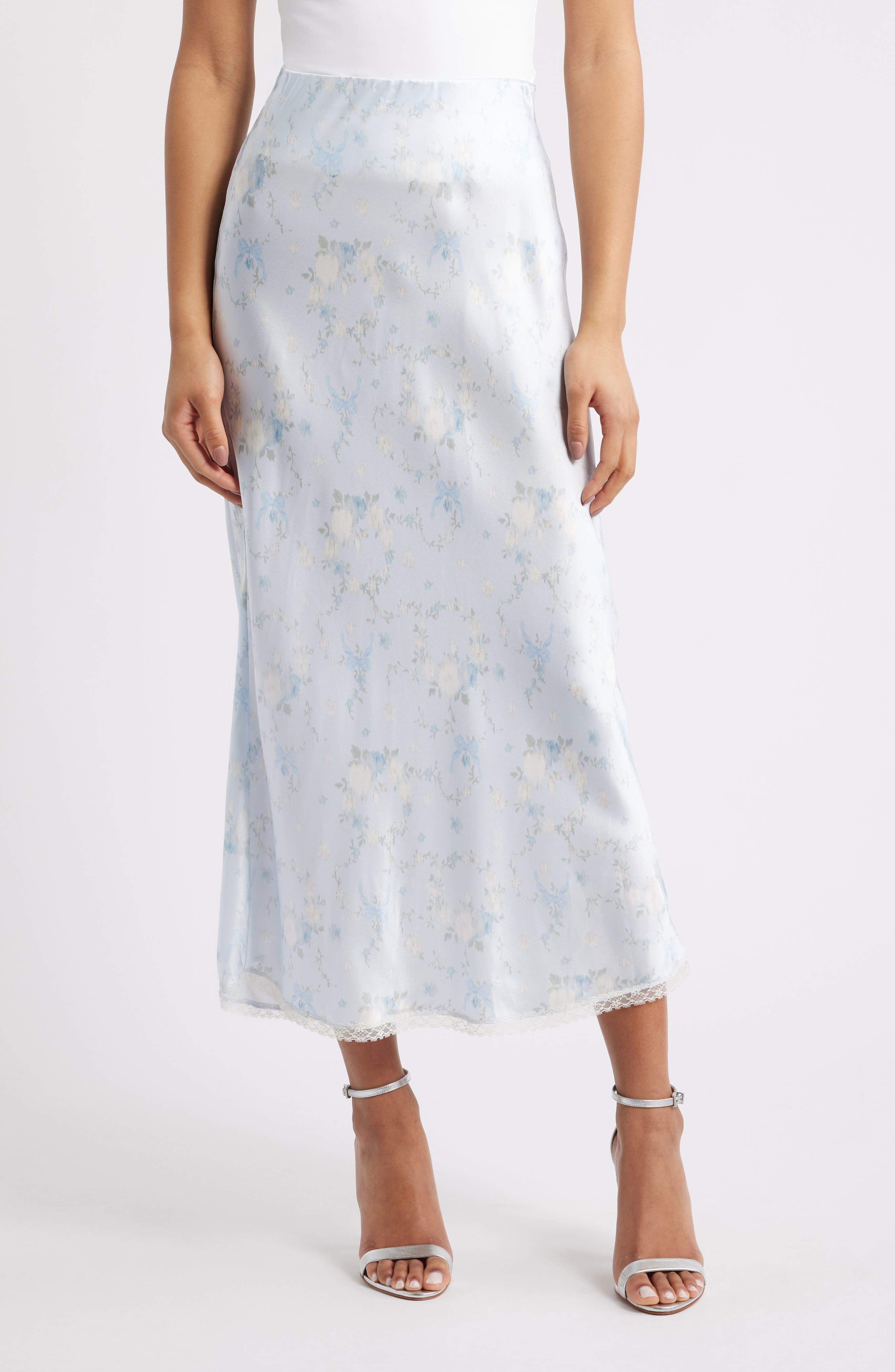 Kalo Lace Trim Satin Skirt