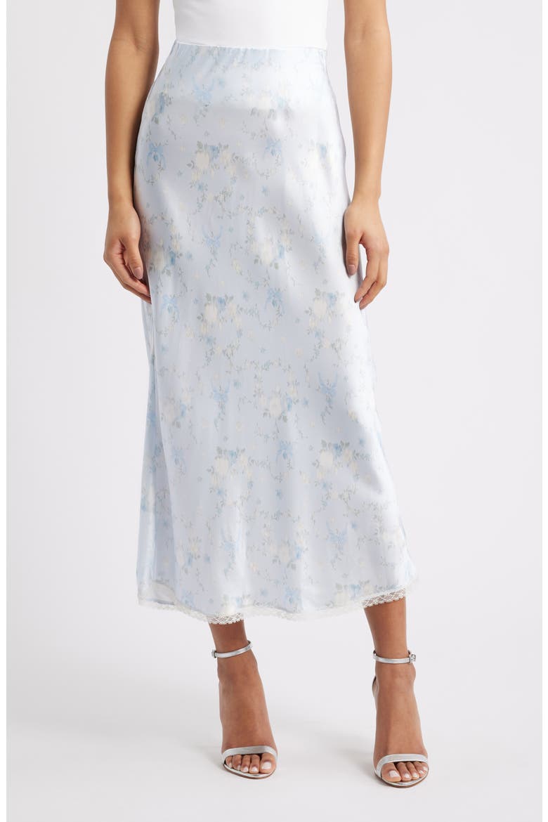 Kalo Lace Trim Satin Skirt, Main, color, SNOWDROP BLUE