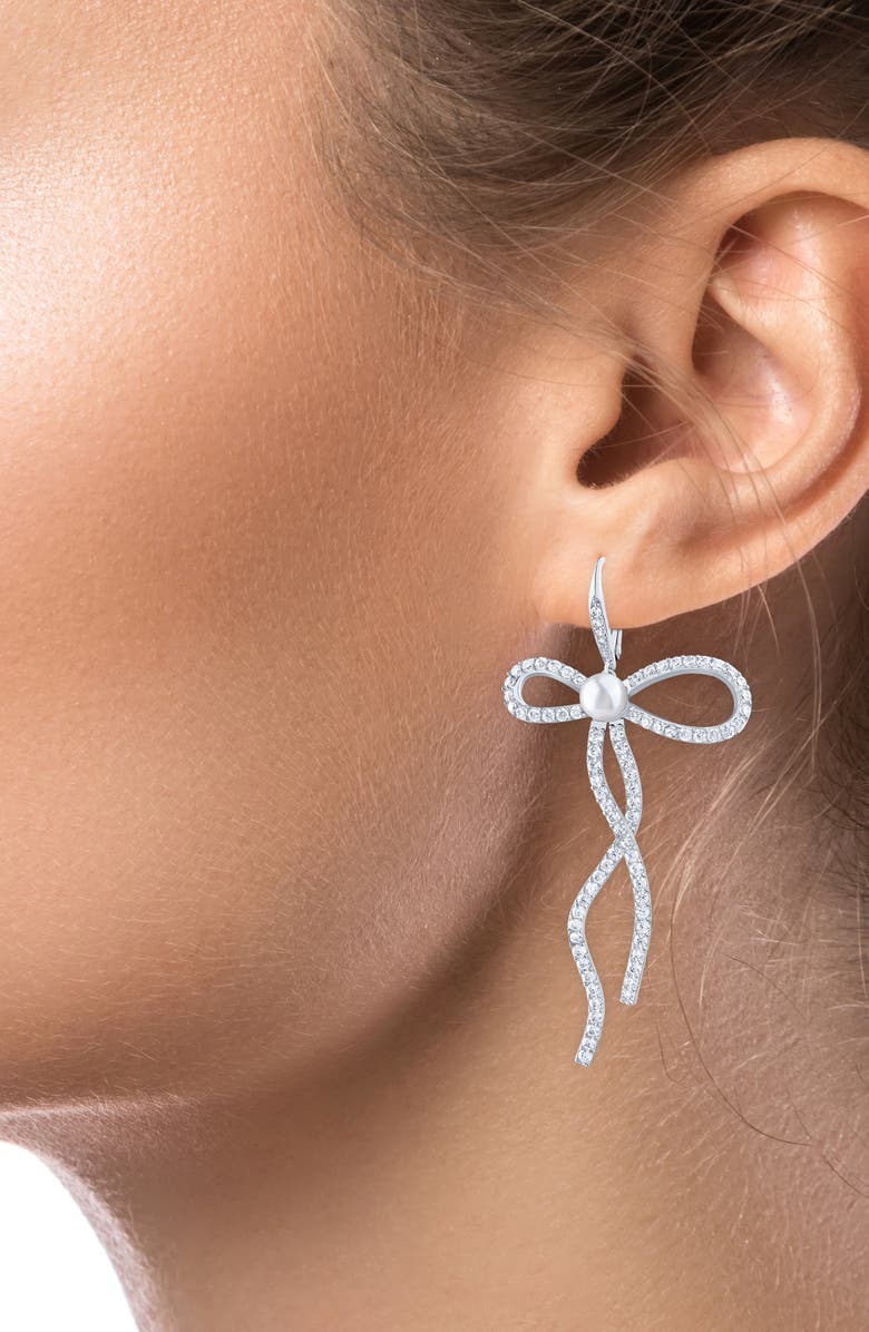 CZ by Kenneth Jay Lane Cubic Zirconia Bow Drop Earrings, Alternate, color, Clear/Silver