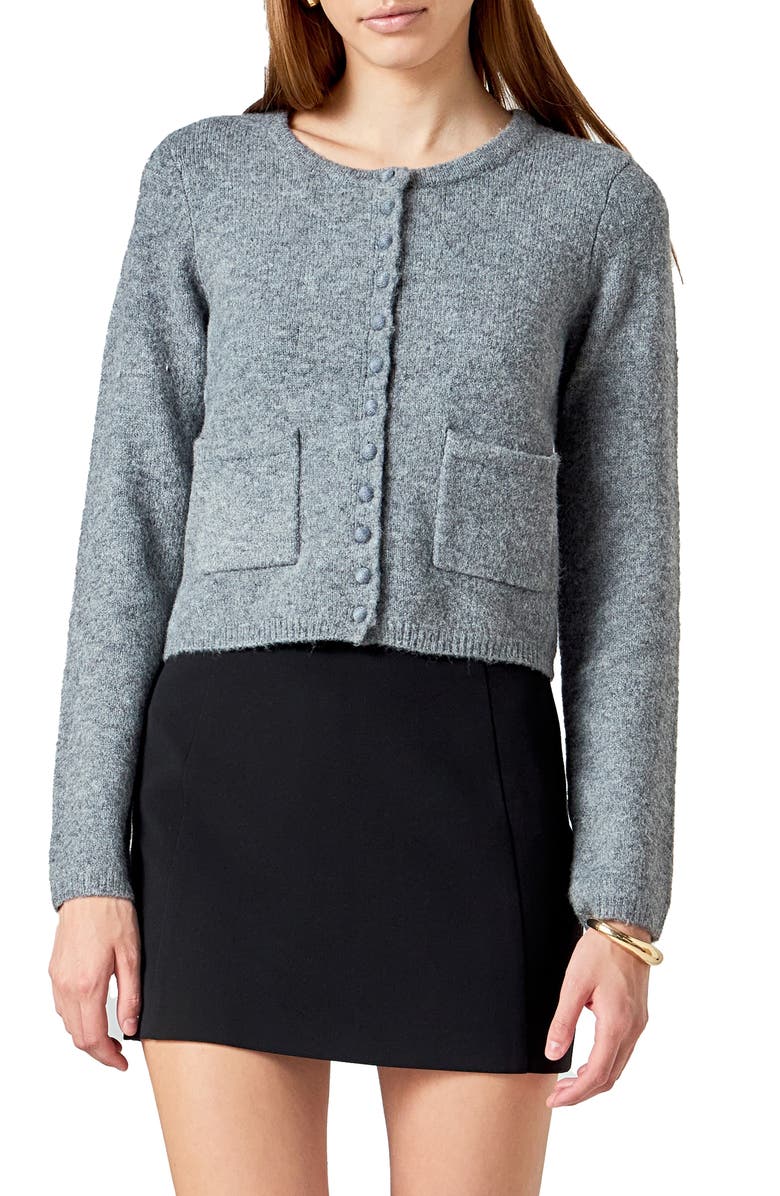 Endless Rose Button Front Cardigan, Main, color, Grey