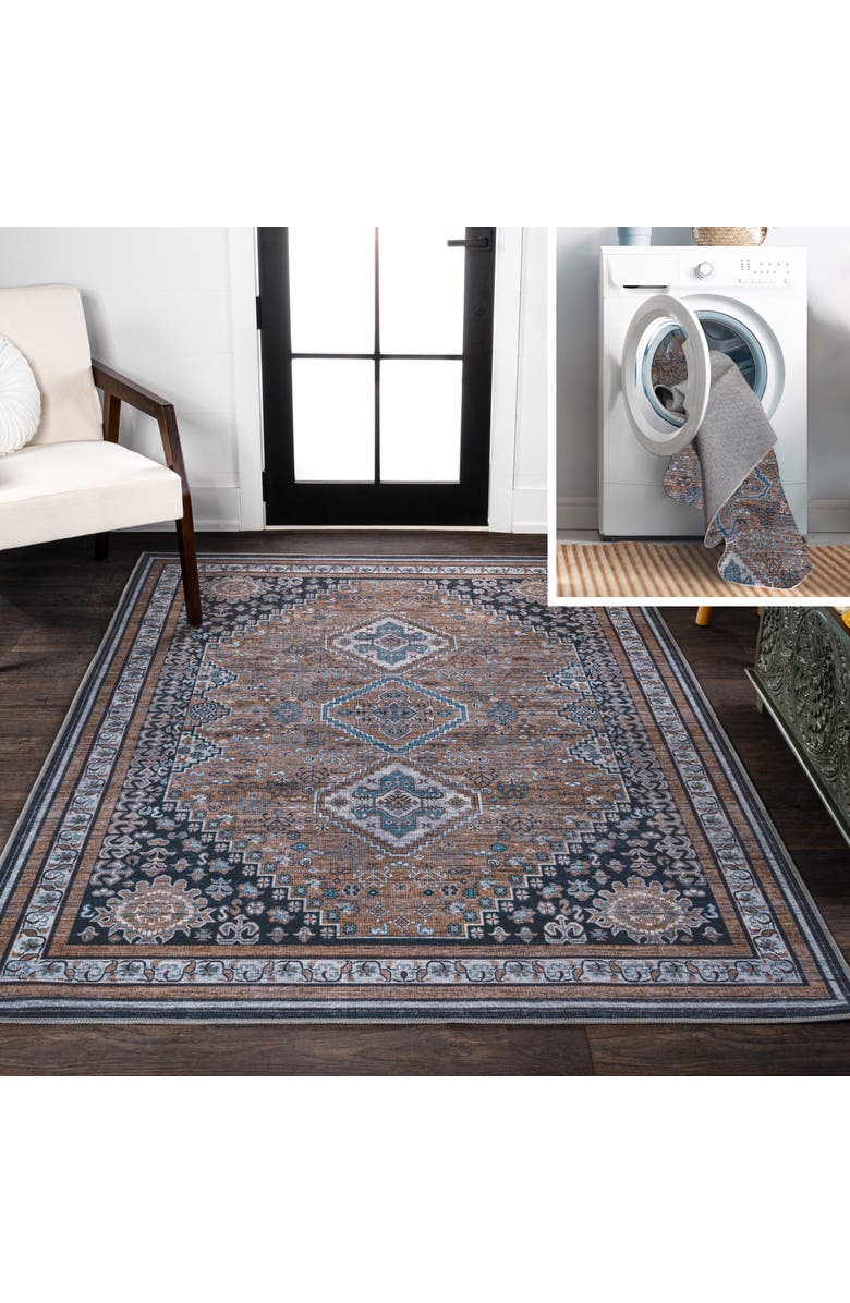 JONATHAN Y Dalyan Geometric Medallions Machine-Washable Area Rug, Main, color, Brown/Blue/Gray