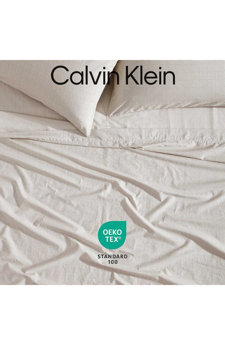 Calvin Klein Broken Grid 200 Thread Count Cotton Percale Sheet Set, Alternate, color, Medium Beige