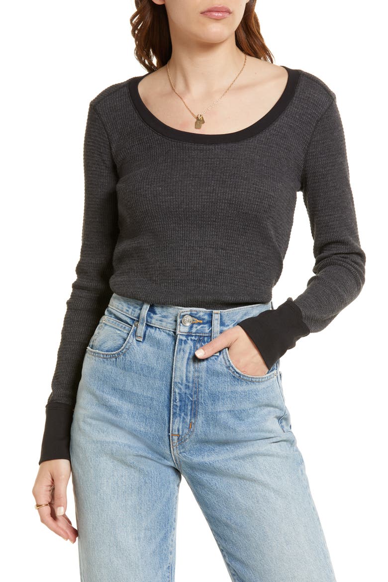 Long Sleeve Thermal Knit Top, Main, color, BLACK