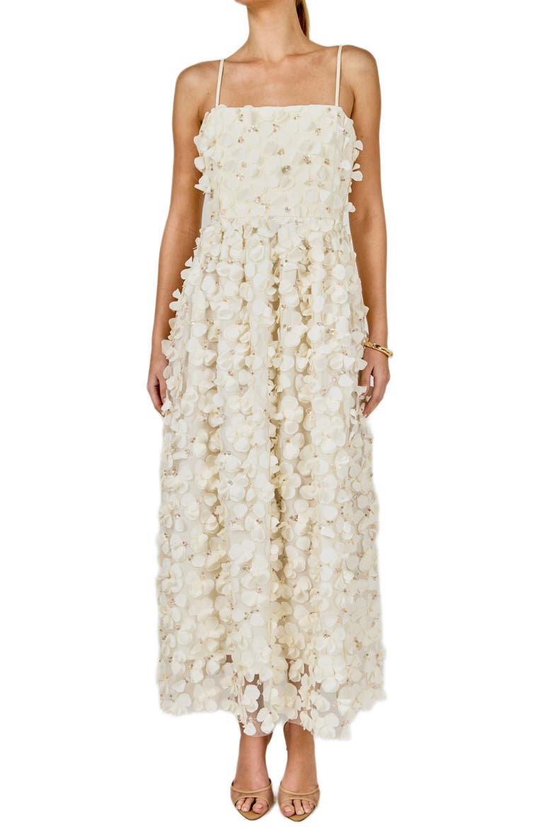 3-D Sequin Floral Maxi Dress, Main, color, OFF WHITE