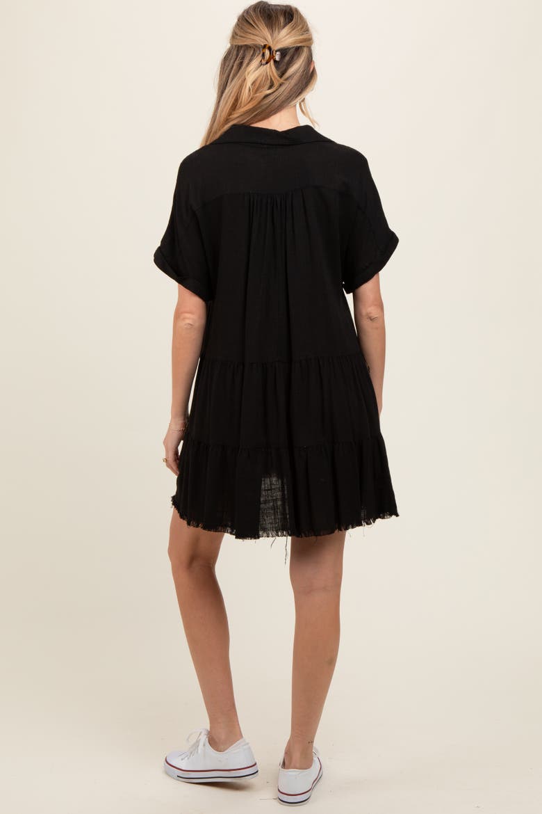 Tiered Linen Dress, Alternate, color, Black