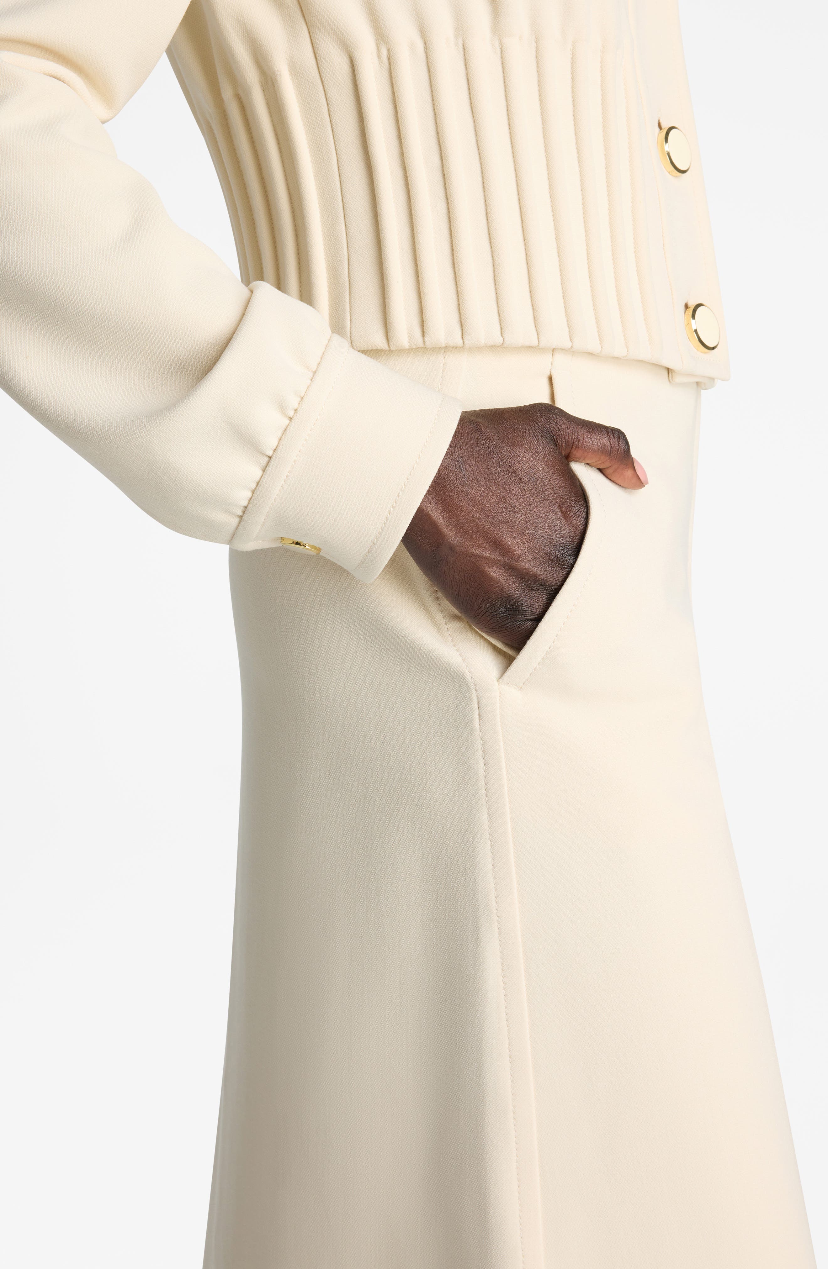 Heritage Stretch Deco Crepe Scrunch Sleeve Jacket, Limestone