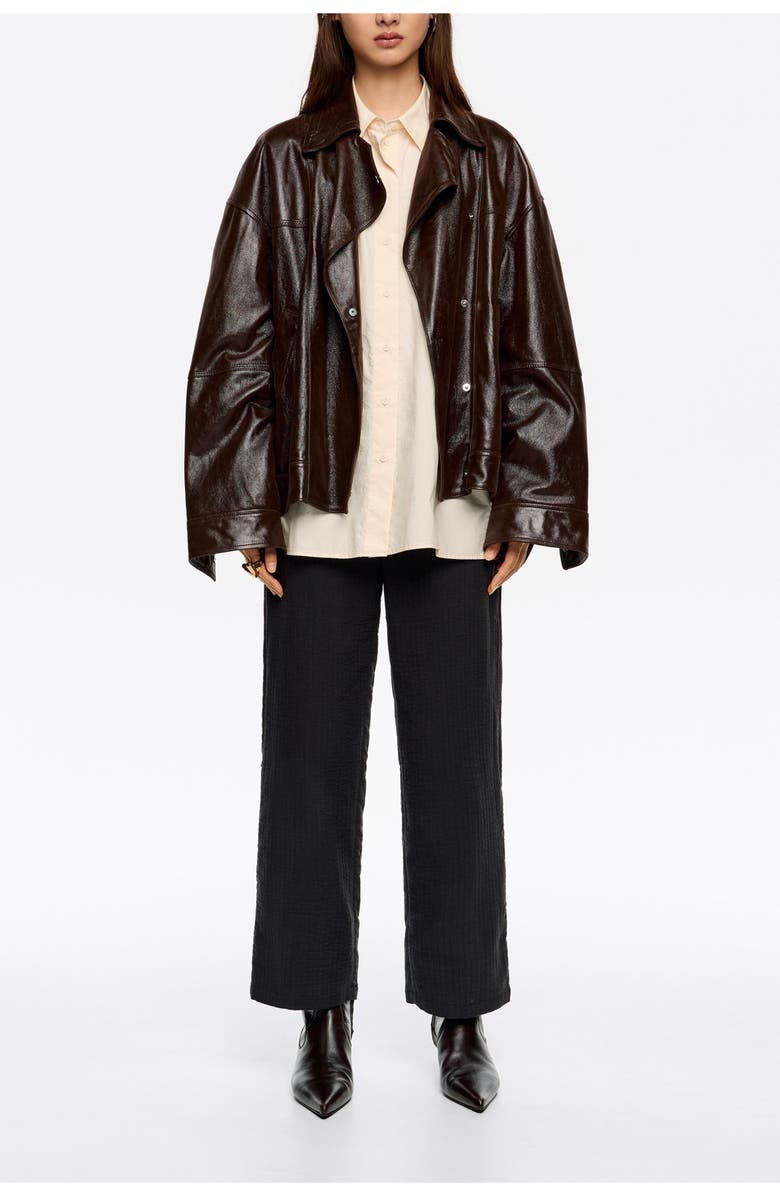 Bimba y Lola Textured Cotton Straight Leg Trousers, Main, color, Dark Grey