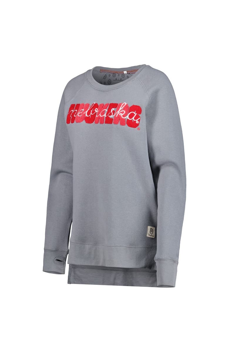 PRESSBOX Women's Pressbox Gray Nebraska Huskers Pinehurst Chenille Raglan Pullover Sweatshirt, Alternate, color, 