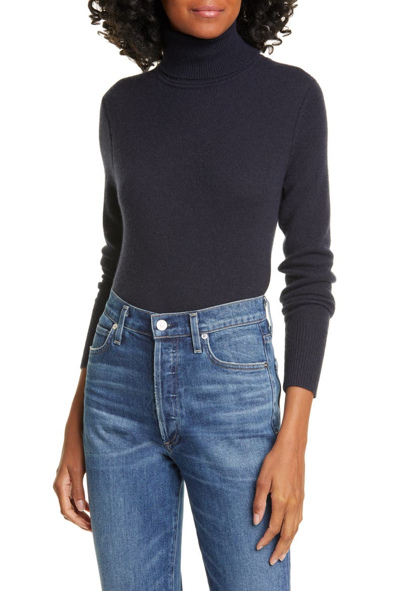 Delafine Cashmere Turtleneck Sweater, Main, color, TRUE BLACK