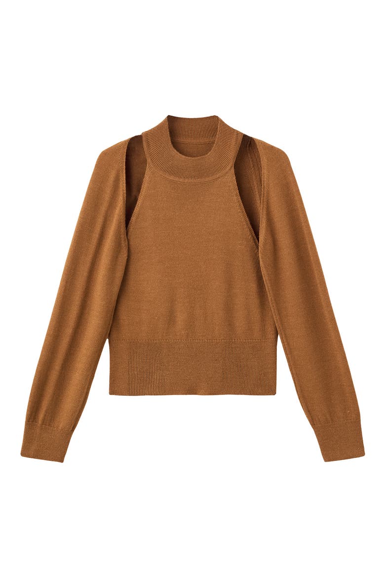 Cutout Sweater, Alternate, color, MEDIUM BROWN