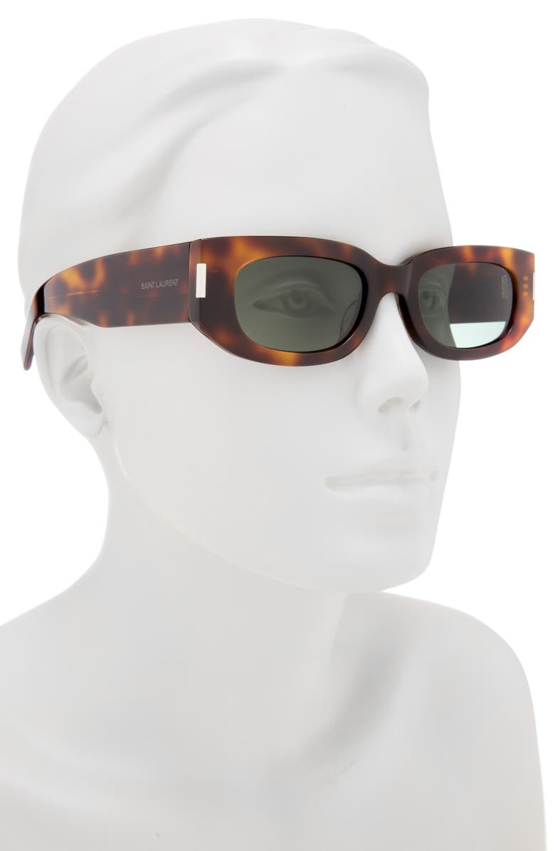 Saint Laurent 51mm Rectangular Sunglasses, Alternate, color, Havana Havana Green