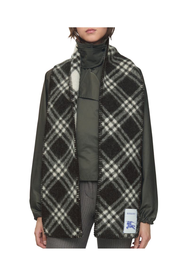 Narrow Check Wool Scarf, Alternate, color, Black