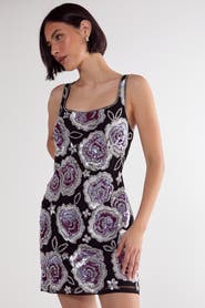 NASTY GAL Beaded Flower Sequin Mini Dress