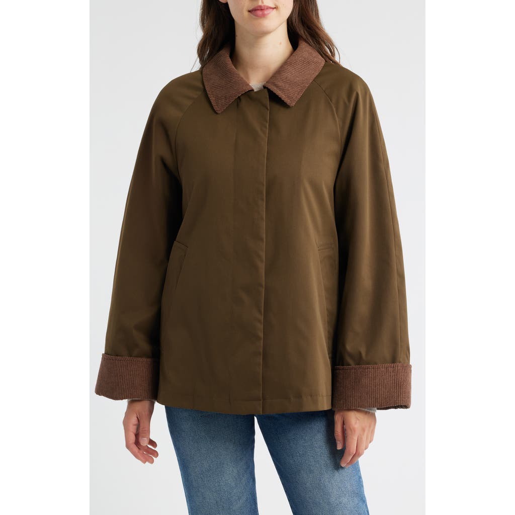 Sam Edelman Corduroy Trim Rain Jacket In Green
