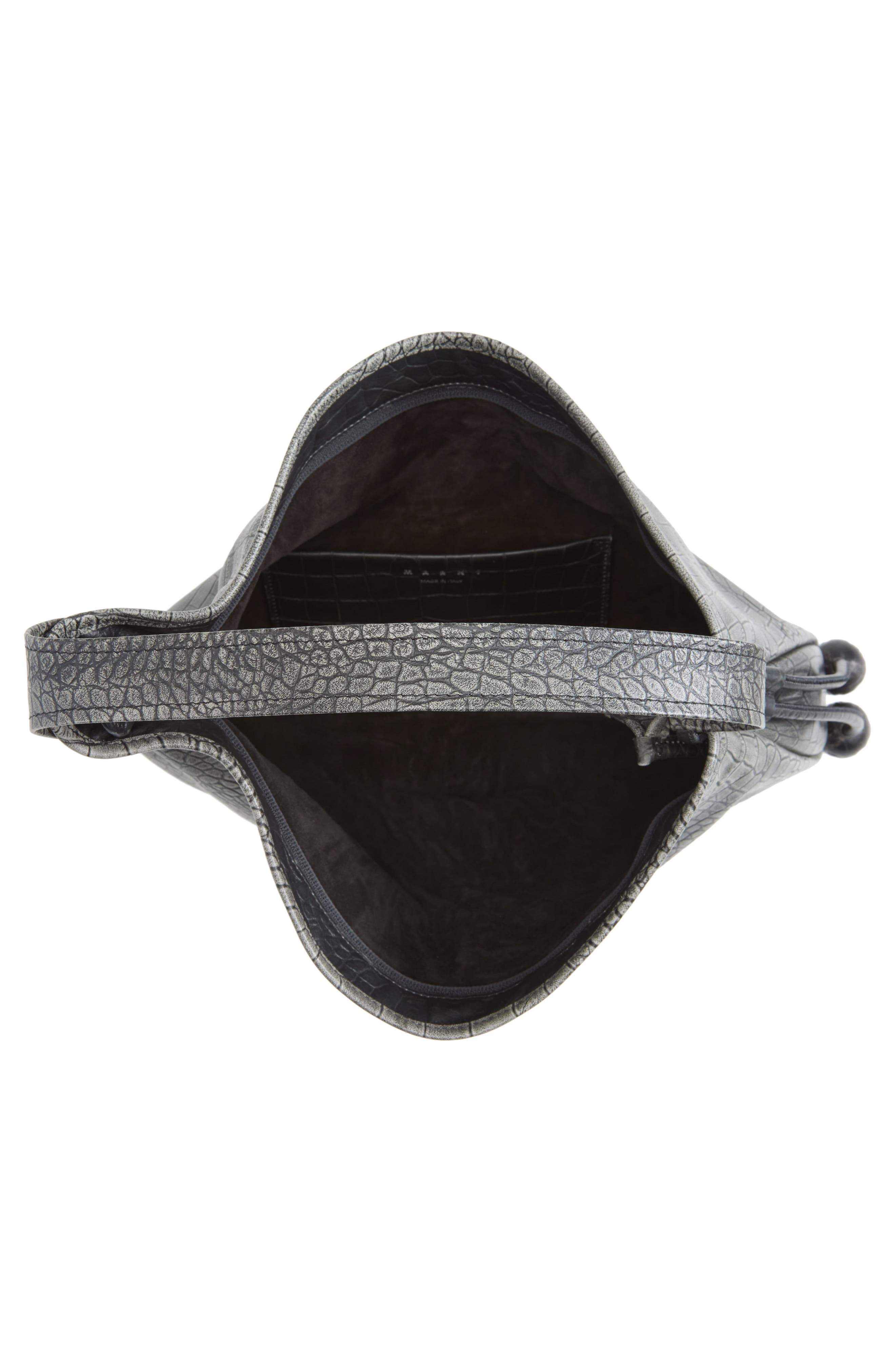 Marni Medium Croc Embossed Leather Hobo Bag, Alternate, color, 00N99 Black