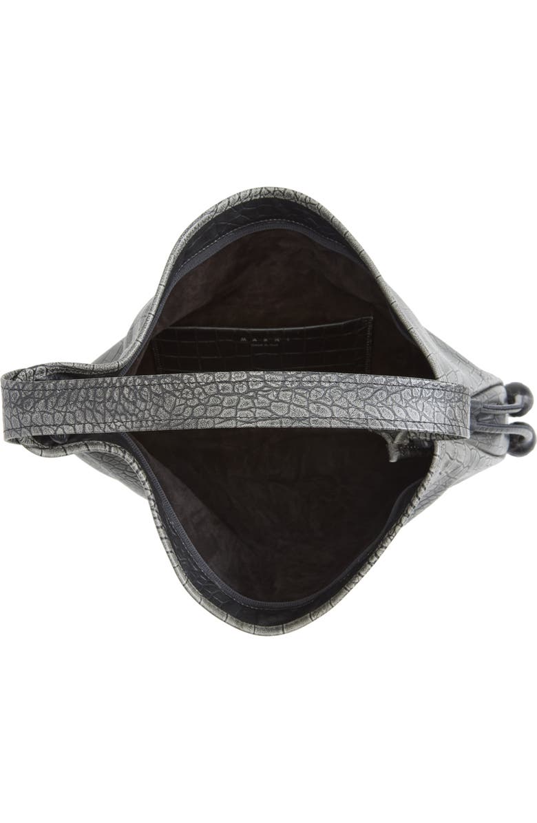 Marni Medium Croc Embossed Leather Hobo Bag, Alternate, color, 00N99 Black