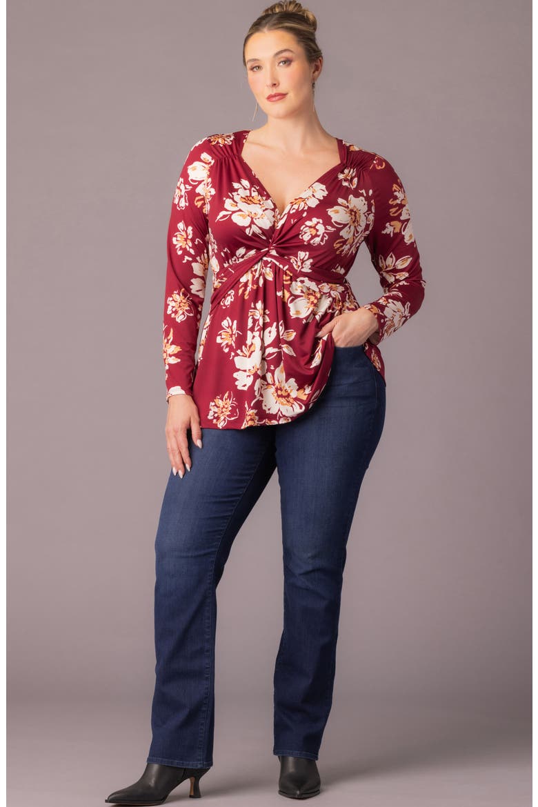 Abigail Long Sleeve Twist Front Top, Alternate, color, RED SCATTERED FLORALS