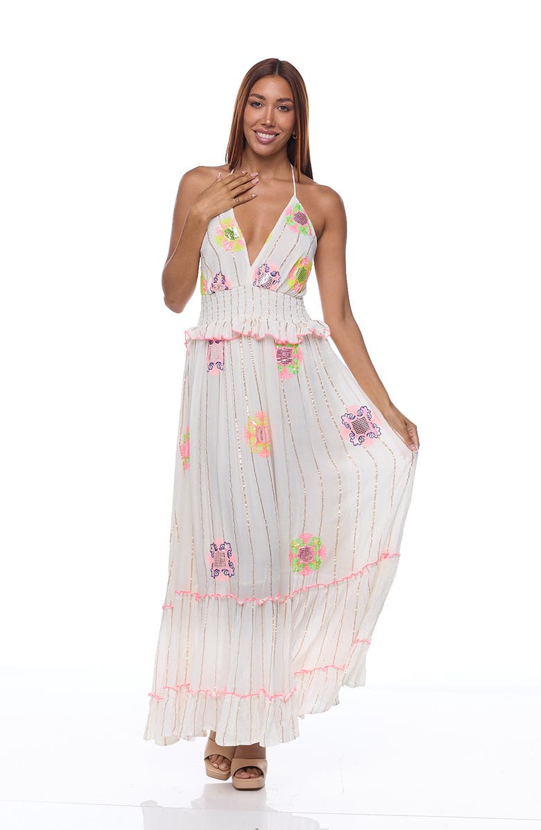 RANEES Embellished Cotton Cover-Up Maxi Dress, Alternate, color, White