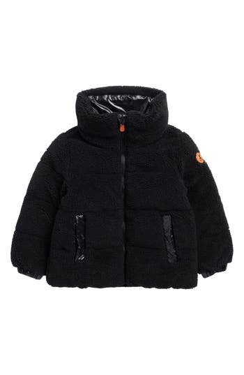 Save The Duck Kids' Onis Faux Shearling Puffer Jacket In Black